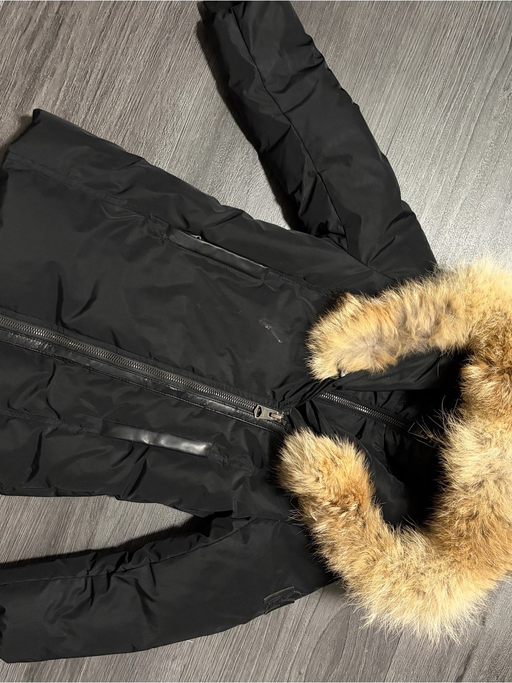 Moose Knuckles Black Parka with Fur-Trim Hood